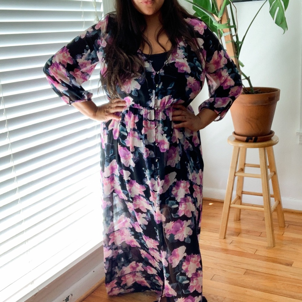 F21 Purply Floral Dress (sheer) with mini slip under